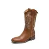 Botas de Caballero Slip-On con Tacón Grueso Bordadas, Botas de Montura Vintage de Media Caña, Botines Cortos para Mujer, Botas Vaqueras Occidentales Versátiles Otoño 2026