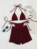 Comercio Electrónico Transfronterizo se Especializa en Suministrar Conjuntos de Bikini Sexy para Mujer al por Mayor Listos para Usar, Pantalones de Playa Casuales Semi-Transparentes de Nylon