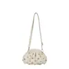 Bolso Bandolera Pequeño Redondo de Perlas con Remaches Plisados tipo Nube, Pedrería, Multicolor Opcional, Sentido de Diseño de Nicho, Bolso de Hombro para Mujer