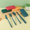 Set de Cubiertos Plegables de Paja de Trigo con Estuche Portátil para Uso al Aire Libre, Incluye Cuchillo, Tenedor, Cuchara, Palillos, Cuchara Pequeña para Postre y Pinzas para Alimentos, Directo del Fabricante