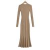 Elegante falda de cola de pez para mujer, otoño e invierno, cuello redondo, alta elasticidad, ajustada, sexy, tubo de punto, vestido de manga larga