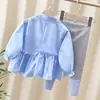 24082 Ropa Nueva de Primavera y Otoño 2026 para Niñas Conjunto de Dos Piezas de Camisa de Dibujos Animados Linda para Bebé Niña y Leggings
