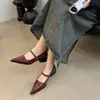 Zapatos Planos de Punta Fina para Mujer con Tacón Cuadrado, Estilo Nuevo Primavera 2024, Delgados, Usables, Calzado de Piel para Mujer con Tacón Medio-Bajo
