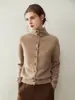 Nuevo suéter cárdigan top de punto básico liso de cuello alto holgado de cachemir versátil simple para otoño e invierno para mujer