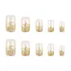 Uñas Postizas Brillantes Color Dorado Champagne de Alta Venta, Uñas Francesas Transparentes Hielo, 24 Piezas de Uñas Postizas Cortas Super Brillantes al por Mayor