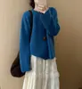 Nuevo Suéter de Punto de Color Sólido de Manga Larga con Cuello Redondo de Ajuste Holgado Adelgazante Versátil Estilo Perezoso para Mujer Top de Moda