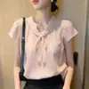 Camisa Rosa de Manga Corta para Mujer, Nuevo Diseño de Verano, Estilo Francés de Nicho, Diseño de Encaje de Alto Nivel, Top sin Cierre para Mujer