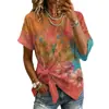 Colección de verano nueva para mujer transfronteriza de Amazon Europa y América 2026: Camiseta estampada de manga corta con corte holgado y dobladillo anudado