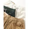Bermudas de Trabalho Masculinas de Verão, Calças Retas Largas de Veludo Cotelê no Joelho, Cintura Elástica, Calças de Comprimento Médio, Moda Vintage Estilo Americano