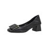 Zapatos individuales de cuero de tacón alto vintage para mujer, punta cuadrada, tacón grueso, boca francesa poco profunda, para ir al trabajo, zapatos de mujer de nicho, combinan con todo, zapatos de fideos suaves