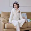Pijama de mujer para primavera y otoño, de manga larga y pantalón largo, algodón, cuello de solapa, estilo cárdigan, talla grande, dulce y lindo, se puede usar fuera de casa, conjunto de ropa para el hogar