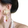 Passeio de Primavera! Brincos de Franja com Flor Grande Rosa Estilo Novo 2026 para Mulheres, Brincos Populares Estilo Fada, Acessórios de Orelha Doces e Frescos