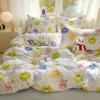 Juego de cama de cuatro piezas de algodón lavado puro clase A, funda nórdica de dibujos animados, sábanas, dormitorio de estudiantes, algodón agradable para la piel, juego de tres piezas de funda nórdica individual