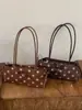 Bolsa de sobaco com laço de bolinhas estilo coreano para mulheres, nova bolsa baguette de camurça vintage 2026, bolsa de mão e bolsa de ombro de outono