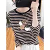 Camiseta de manga larga de algodón puro con diseño de rayas para mujer, top versátil de moda estilo coreano, camiseta básica, nuevo modelo de otoño 2026