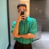 Camiseta de Punto Myq con Solapa Recortada para Hombre Verano Diseño Holgado Camisa Polo Estilo Coreano Ropa de Trabajo Estilo Old Money Mangas Cortas