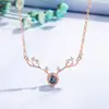 Versão coreana de 100 idiomas Eu te amo colar de alce cravejado de diamantes feminino explosões de tremolo pingente de galhada corrente clavicular