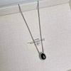 Colar Simples com Cordão de Couro Ajustável em Gota d'Água, Elegante, Simples, Pingente de Alto Padrão, Colar Longo Oval Gota d'Água para Mulheres