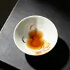 Taza de té de cerámica pintada a mano con diseño de hoja de albaricoque y calabaza, taza de té personal para beber té, trae riqueza y fortuna