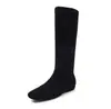 Botas Altas Elásticas para Mujer Botines Delgados de Gamuza Invierno Nuevos Punta Cuadrada Tacón Bajo Estilo Coreano Elásticas que se Ajustan a la Pierna Botas Altas