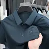 Nueva Camiseta de Manga Corta de Seda Helada para Hombre de Verano, Casual de Negocios, Elástica, Anti-Arrugas, Transpirable, Delgada, Polo Superior para Hombre