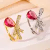 Anillo de Moda Ligera de Lujo Ajustable para Mujer, Lazo Chapado en Cobre Dorado 18K/Oro Blanco K Transfronterizo Europeo y Americano, Microincrustado Completo de Circonita Diamante, para Bricolaje