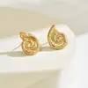 Pendientes Europeos y Americanos Transfronterizos de Oro de 18 Quilates de Alta Gama en Espiral Micro-pavimentados con Circonita Estilo Ins Elegante de Nicho Pendientes Versátiles de Moda