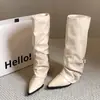 2026 Botas Botas Largas Botas de Mujer Punta Apilada Otoño Invierno Botas de Caballero Cabeza Estilo Nuevo Pierna de Pantalón Tacón Grueso Retro Tubo Largo Moda