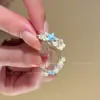 Anel Aberto de Concha de Molusco com Sal Marinho e Estrela do Mar Azul para Mulheres, Estilo Férias na Beira-Mar, Empilhável, Design de Nicho, Anel para Dedo Indicador