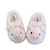 Pantuflas de algodón de cerdito rosa esponjoso, nuevo estilo otoño e invierno 2026, lazo de encaje femenino, zapatos peludos versátiles para exteriores