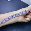 Venta Directa de Fábrica Pulsera de Tanzanita Natural, Morado Encantador, Cuerpo Completamente Limpio, Color Fuego Brillante, Incrustación de Precisión en Plata 925