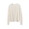 Nuevo cárdigan de punto para mujer de otoño e invierno, hecho de mezcla de seda y cachemira, ligero, transpirable, suave y liso, prenda exterior de color liso
