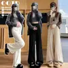 Pantalones de maternidad con un elegante diseño de encaje, pantalones de punto de pierna ancha, nuevos pantalones de maternidad casuales de pierna recta adelgazantes de cintura alta para otoño e invierno