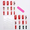24 Peças de Unhas Postiças de Natal Novas, Árvore de Natal Vermelha, Flocos de Neve, Cervos e Outros Padrões, Manicure Quadrada Média