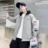 Chaqueta de béisbol para niños, primavera y otoño, para niños mayores, chaqueta con capucha de dos piezas simuladas, top casual moderno para niños
