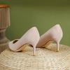 Sapatos de salto alto femininos 2025 primavera nova camurça francesa bico fino boca rasa salto agulha sapatos profissionais para deslocamento diário para mulheres