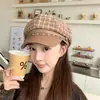 Gorra de pico a cuadros de otoño estilo coreano para mujer, sombrero octogonal de tweed con visera inspirado en Chanel, gorra de boina elegante y con estilo