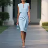 2026 Nuevo vestido de moda elegante de color liso ajustado con cuello redondo para mujer, sitio independiente de Amazon transfronterizo europeo y americano