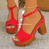 Sandalias de verano nuevas de tacón alto de poliuretano de talla grande para mujer, transfronterizas europeas y americanas, sandalias peep-toe europeas y americanas, venta al por mayor de tallas grandes