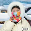 Chapéu Personalizado Cachecol Feminino Chapéu Tudo-em-Um Quente Forrado com Fleece para Evitar o Frio Chapéu Lei Feng de Ciclismo Chapéu de Flor Grande de Inverno para Exterior Nordeste
