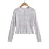 T378-26 Otoño estilo coreano ajuste ceñido cuello redondo manga larga jacquard calado de punto de un solo pecho chaqueta cárdigan