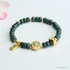 Pulsera de Jade Natural Grado A de Guan Yu con Cuentas Azules de Abaco y Vainas de Loto Joyería Venta al por Mayor en Vivo S5052703