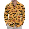 Moda Urbana Transfronteriza Camisa de Manga Larga con Solapa para Hombre Primavera y Otoño Calabaza de Halloween Estampado Digital 3D Fuente Superior