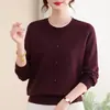 Suéter de tricô gola redonda para mulheres de meia-idade, top estiloso para mulheres de meia-idade e idosas, novo suéter de lã para primavera e outono para mulheres