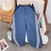 En Stock Pantalones Deportivos Azul Marino Patchwork con Cordón Rayados Sueltos de Pierna Recta 2026 Bloques de Color Pantalones Deportivos Retro