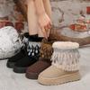 2025 Otoño e Invierno Nuevo Estilo Botas de Nieve de Fondo Alto Cómodas y Versátiles Botines Cortos de Borlas con Cuentas de Nicho para Mujer