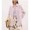 Lang*Order2026 Nuevo Estilo de Verano Ligera y Elegante para el Trabajo Camisa de Manga Larga con Solapa Color Morado Claro de Gama Alta para Mujer