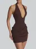 Ins Vestido bandeau sin espalda de ajuste ceñido de color sólido, nuevo, estilo europeo, correa de espina de pescado de Amazon