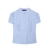 Moda femenina europea y americana transfronteriza AliExpress súper ventas top casual a rayas con mangas abullonadas + minifalda de bloques de color de cintura media