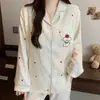 Pijama de algodão nuvem com lapela e bojos no peito para meninas, estilo fofo, confortável, não precisa usar calcinha, corte solto, pode ser usado fora de casa como conjunto de roupa caseira